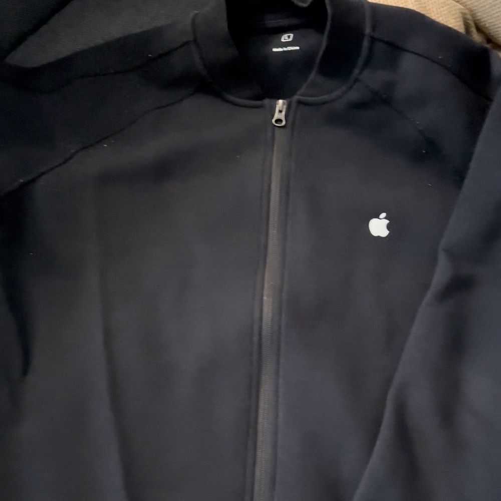 Apple Employee Jacket Adult L Heather Gray and black zip Store Uniform Workwear